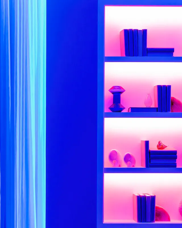 Colour-changing LED linear lighting in shelving